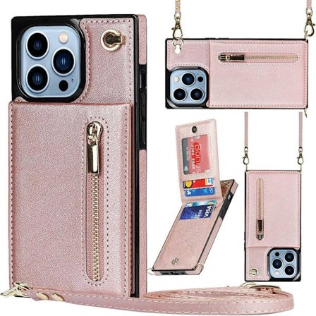 Crossbody-telefondeksel for iPhone 14 Pro med kortspor for kvinner, iPhone 14 Pro-deksel lommebok med stropp