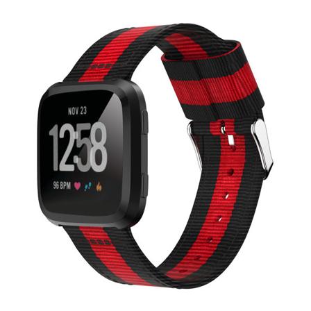 Nylonvævet urrem til Fitbit Versa Lite/Versa2 Sort+rød
