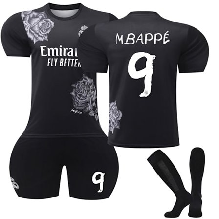 Ny Real Madrid Special Edition Børnetrøje Nr. 9 Mbappe Sort Hvid