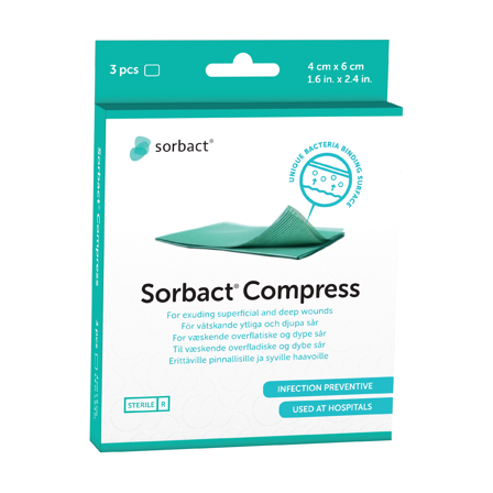 Sorbact Compress Sårbandasje, 4 cm x 6 cm, 3 stk.