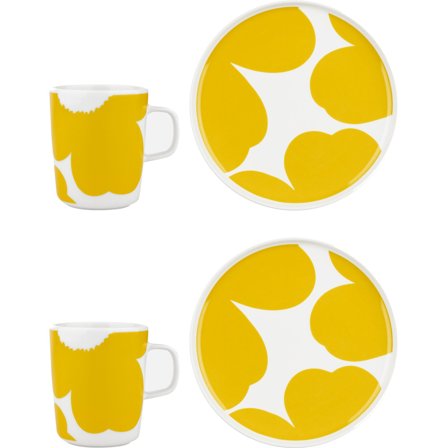 Marimekko Iso Unikko krus og tallerken sæt, hvid/gul - Hvid og gul | KitchenOne
