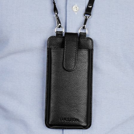 Combi porte-cartes et housse pour téléphone Lamont en cuir noir pour hommes - Porte-cartes