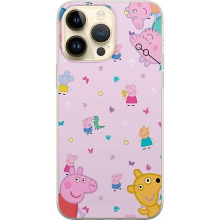 Kompatibel Mobilcover til Apple iPhone 14 Pro Max Peppa Gris med en baby i armene, morgris motiv i farverig og blød børneillustration med hjerter