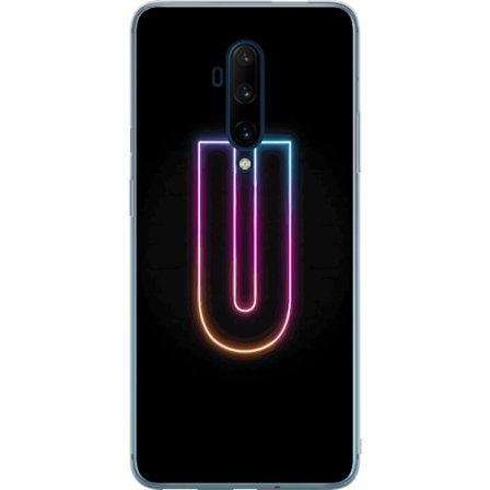 Kompatibel Mobilcover til OnePlus OnePlus 7T Pro Minimalistisk neonbogstav U i farverig lyseffekt mod sort baggrund