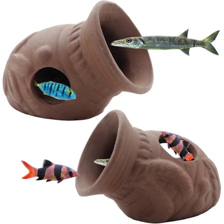 2 stk. Akvatiske dyrehule, keramikk hule, gjemmested, akvarium