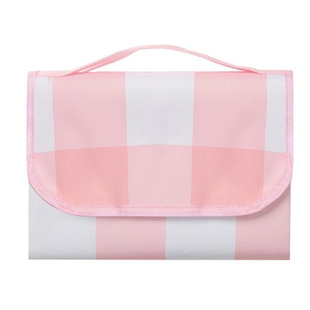 Nordisk Stil Rutete Piknikpledd Tykk Oxford-duk Sammenleggbar Matte for Utendørs Bruk Rosa 150x200cm