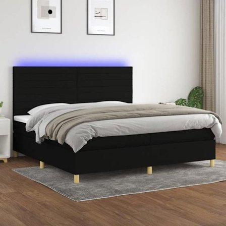 Maison Exclusive - Sengebund med lameller og madras samt LED Sort 200x200 cm Stof