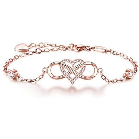 Armbånd til kvinder 925 Sølv Rosaguld Hvidbelagt 5A Cubic Zirconia Rund Kantsten Infinity Hjerte Kvinde Sammen For Evigt Infinity Armbånd