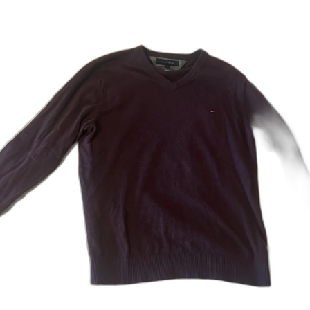 Vinröd v-ringad/lila tröja Tommy Hilfiger