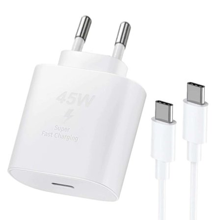 45W USB-C GaN Hurtiglader med 1m Kabel for Samsung, iPhone, iPad & Android Hvit