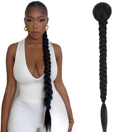 Long Braided Ponytail Extension Bubble Ponytail Braid BLACK 1 - varastossa