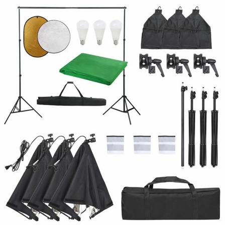 Vidaxl Fotostudio Med Lampor, Bakgrund Och Reflexskärm Svart