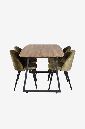 Venture Home - Spisegruppe Inca med 4 spisebordsstole Velvet - Brun - Spisebordssæt 4 personer - Fra Homeroom