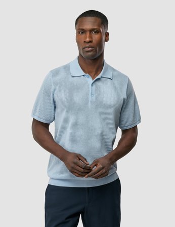 Shaping New Tomorrow - Textured Knitted Short Sleeve Polo - Sky Blue - Herre - Størrelse S