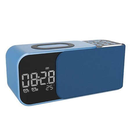Digital Stereo FM-radio väckarklocka nattlampa Bluetooth-högtalare 10W trådlös laddare - Blå