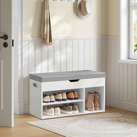 Opbevaringsbænk 80 x 30 x 44 cm med sædehynde og åbne rum - Hvid