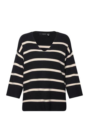 Vmsaba 3/4 V-Nck Stripe Pullover Ga Noos Tops Knitwear Jumpers Black Vero Moda