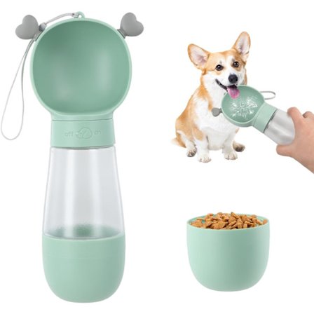 Bærbar Hundevandflaske, 550 ml Lækagesikker Drikkedispenser til Kæledyr med 200 ml Madbeholder, Hunderejsevands- og Madflaske