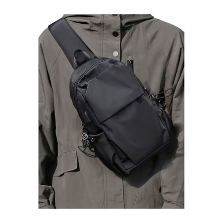 Lille sort slynge crossbody rygsæk skuldertaske til mænd kvinder,