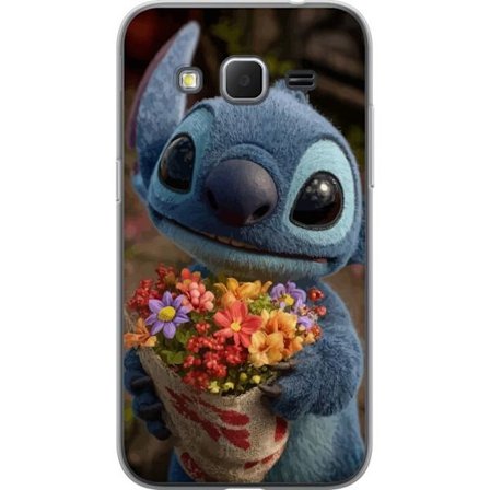 Kompatibel Mobilcover til Samsung Samsung Galaxy Core Prime Sød blå figur med store øjne, der holder en farverig buket i en varm og kær stil