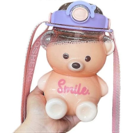 Björn Vattenflaska med Sugrör, Kawaii Läcksäker Vattenkanna med Justerbar Axelrem för Campingresor