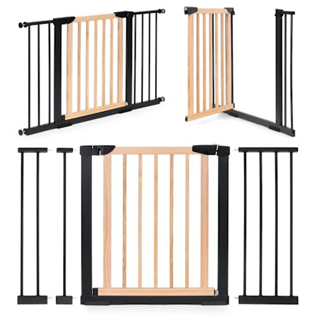 Turvaportti, 74-130 cm, portaisiin ja oviin, metallia ja puuta, lisäpaneelit