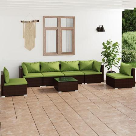 Vidaxl Loungegrupp För Trädgården Med Dynor 7 Delar Konstrotting Brun
