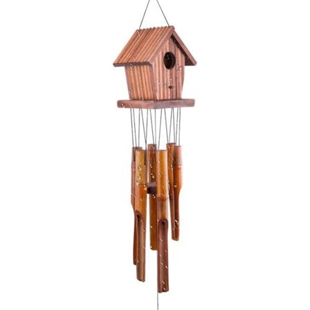Bambus Vindspil Udendørs Med Træ Fuglehus, 35' Håndlavede Vindspil, Ideel Boligindretning Eller Gave