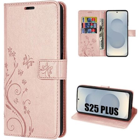 Skal till Samsung Galaxy S25 Plus (S25+) - BOOLING - Syntetläder Rosamönster Fjäril