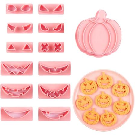 14 kpl muovinen 3D puristettava kurpitsapään Halloween-evästeleikkuri, kohokuvioitu evästeleikkuri Halloween-juhlan koristeluun