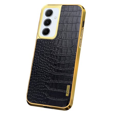 SKALO Samsung A55 5G Crocodile Guldkant Cover - Sort