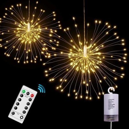 LED-lyslenke, 8 moduser dimbare med fjernkontroll, batteridrevne hengende stjerneskuddlys med 80 LED-lys, IP65 vanntett, dekorativ kobber