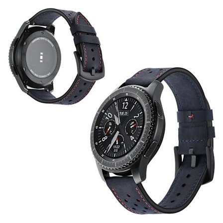 Samsung Gear S3 / Frontier holes dekorations ægte læder Urrem - Mørkeblå