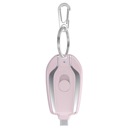 1200mAh Bærbar Mini Powerbank Nøkkelring - Eksternt Batteri for Smarttelefoner, Type-C, Rosa