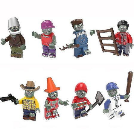 8pcs Plants Vs. Zombies Series Repairer Iron Bucket Farmer Zombie Assembled Building Block Miniature