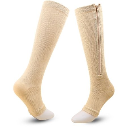 ING Kompresjonsstrømper med glidelås - Størrelser S/M - Beige - Støttestrømper med glidelås - 15-20 mmHg kompresjonsgrad - Unisex