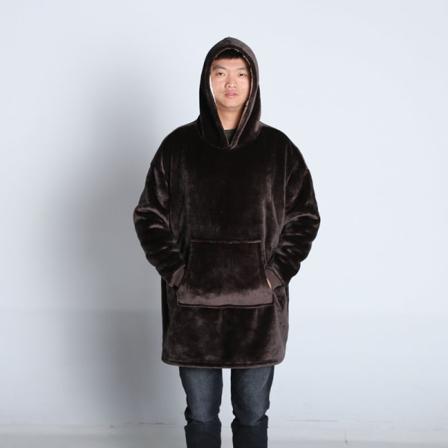 Unisex Fleece Oversized Hoodie Ultra Blød Hættetrøje Super Blød og Varmt til Kvinder Mænd 80*120cm (Brun)