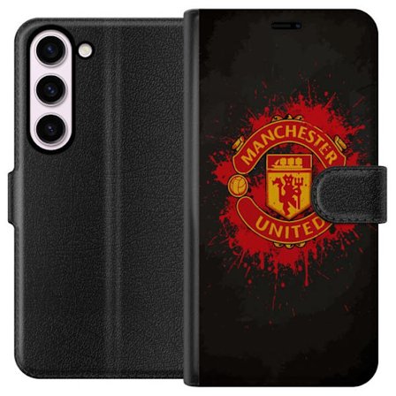 Kompatibelt Lommeboketui til Samsung Samsung Galaxy S23 Manchester United logo i rød og gul farge med røff sportslig bakgrunn