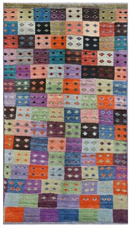 Berber Colourful Rug Hand Knotted 99X186 Dark Grey/Dark Purple Afghanistan