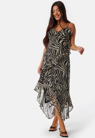 ONLY - Onlasta life strap frill ankel dress - Black/Zebra - Kläder - - Bubbleroom