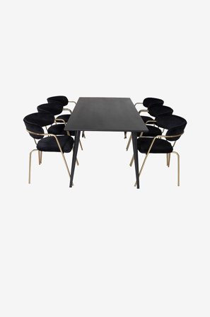Venture Home - Spisegruppe Dipp med 6 spisebordsstole Arrow - Sort - Spisebordssæt 6 personer - Fra Homeroom
