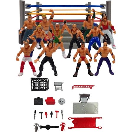 Mini Wrestling Figur Playset, Wrestler Warriors Leksaker Med Fyrkantig Ring & Tillbehör, Roliga Miniatyr Fighting Action Figurer Present För Barn 
