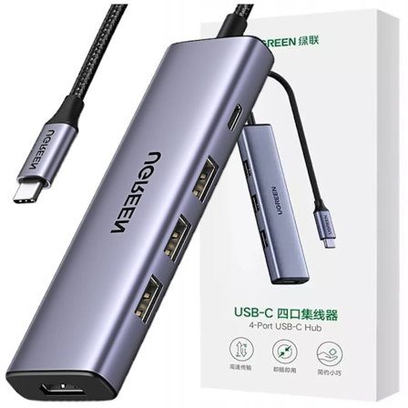Multifunksjonell HUB 5in1 USB-C - HDMI 1.4 / 3 x USB-A / USB-C PD 100W Ugreen CM511 - grå