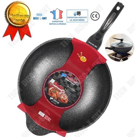 Induktionswok - TECH DISCOUNT - Stort kapacitet - Rostfritt stål - Non-stick - Med lock