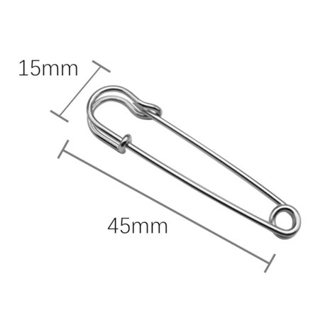 Paksuuntunut hakaneula 45 mm, 50 kpl Silver