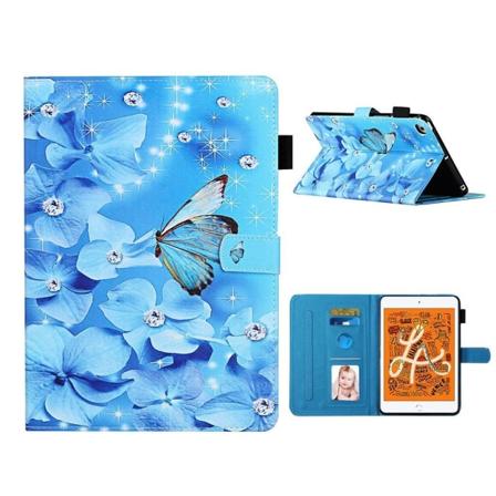 iPad Mini (2019) kuviotulostus nahkakotelo - Butterlfy Ja Kukka Blue