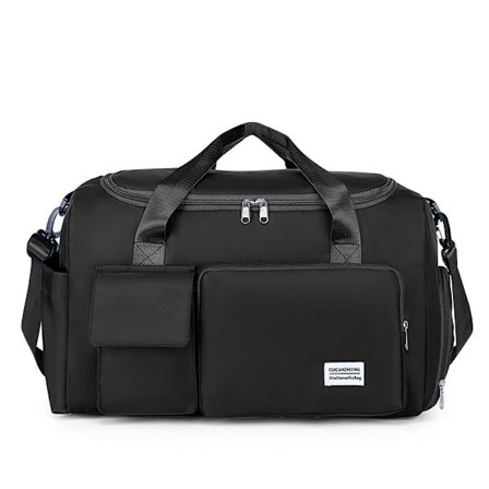 Rejsetaske med vådt og tørt separat rum, weekendtaske til kvinder og mænd, vandtæt taske med skorum, let og nem at bære, sort