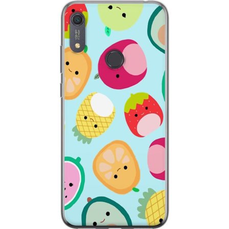 Kompatibel Mobilcover til Huawei Y6s (2019) Mønster af kawaii frugter som jordbær citron ananas og avocado på lyseblå baggrund