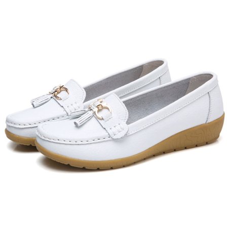 Kvinnors äkta läder Mjukt Bekväma Flat Loafers Handgjorda Casual Shoes