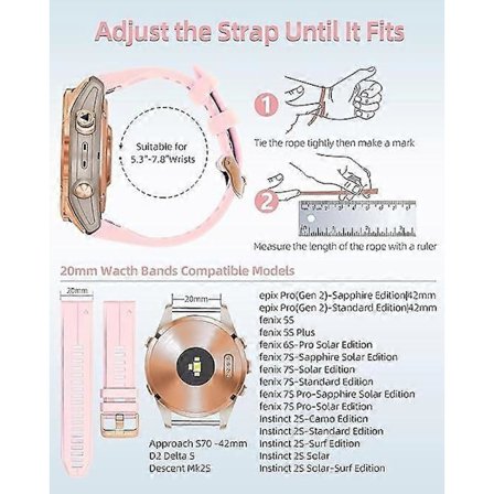 Garmin Fenix 6S 5S Armband 20 mm för Fenix 6s Pro 5s Plus 7S Vit